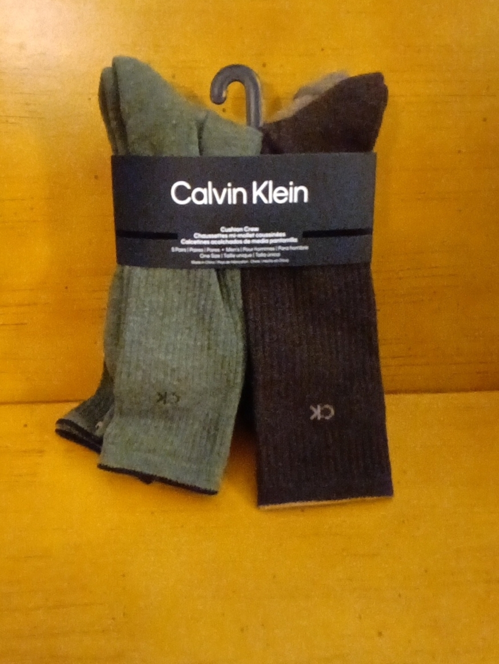 Calvin Klein Men's Ribbed Crew Socks - Olive Green & Dark Brown (6-Pack)
